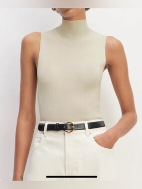 Venus - NEW - beige smocked mock-neck sleeveless halter tank top- NWOT